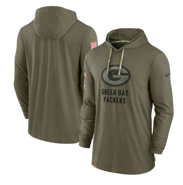 Green Bay Packers 2022 Olive Salute To Service Tonal Pullover Hoodie